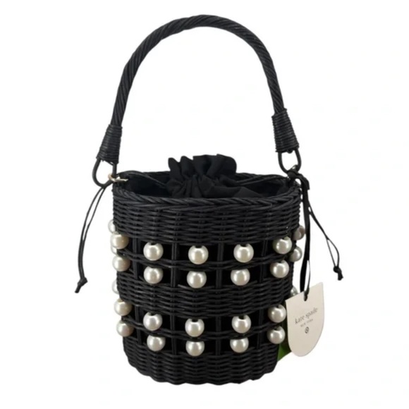 Kate Spade Target Pearl Embellished Black Woven Basket Bucket Bag Purse NWT - Picture 1 of 9